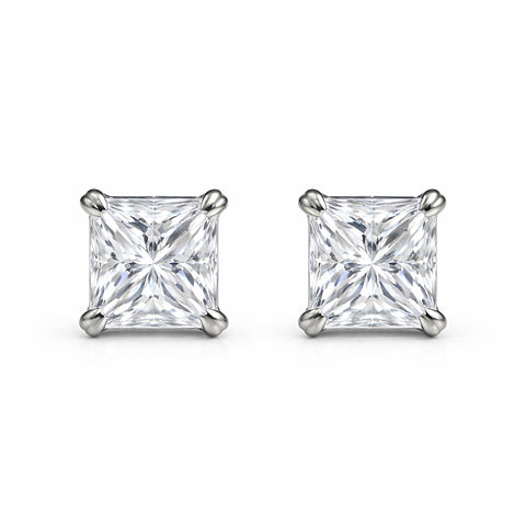 2 Ct Princess Cut Lab Grown Diamond Stud Earrings — VS1 Clarity, 18k Gold Vermeil