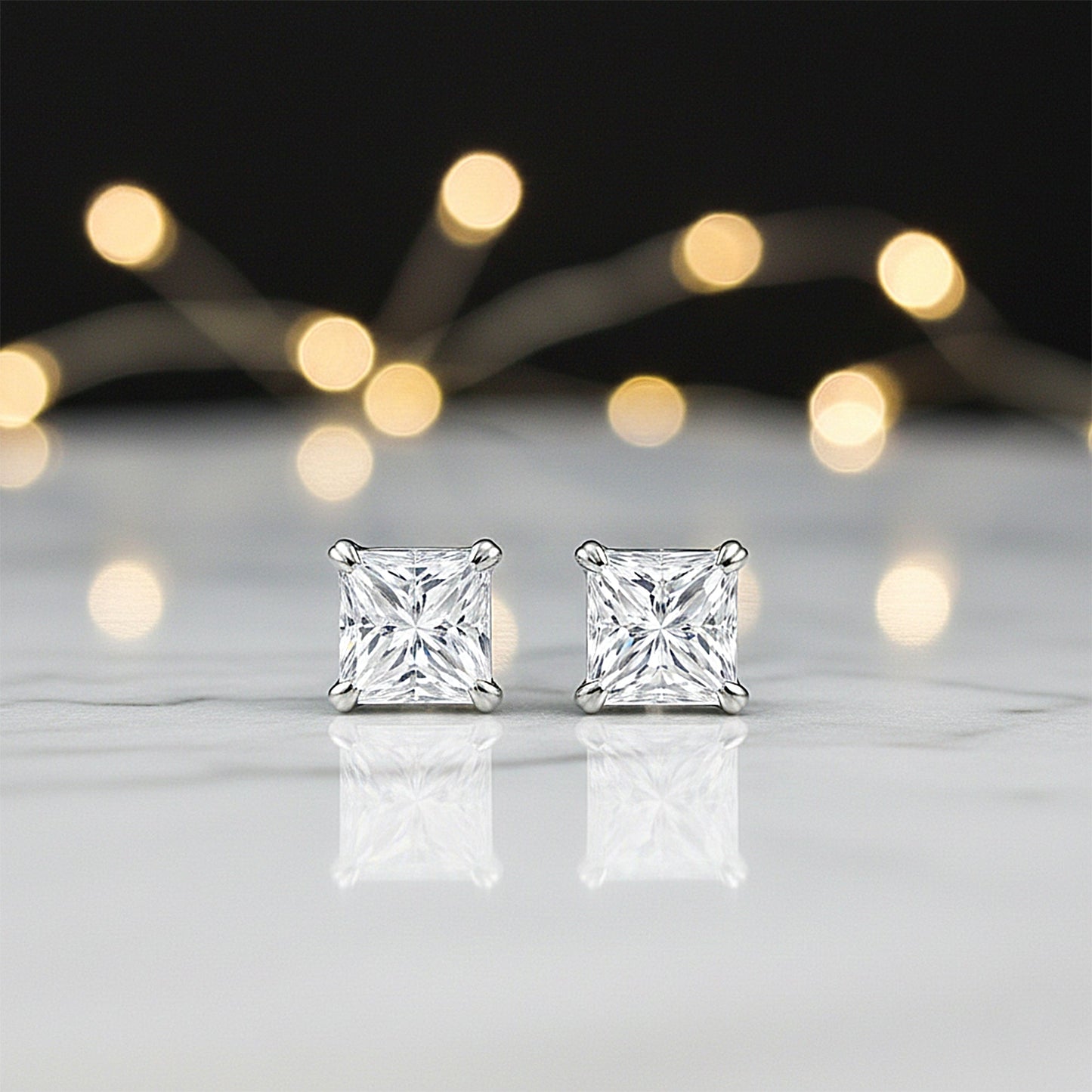 6.00 ct DEW Princess Cut Certified Moissanite Studs in Gold Vermeil For Wife