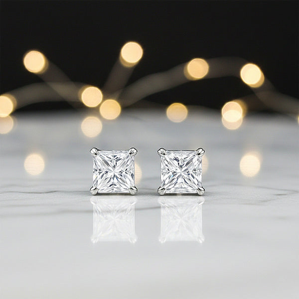 6.00 ct DEW Princess Cut Certified Moissanite Studs in Gold Vermeil For Wife