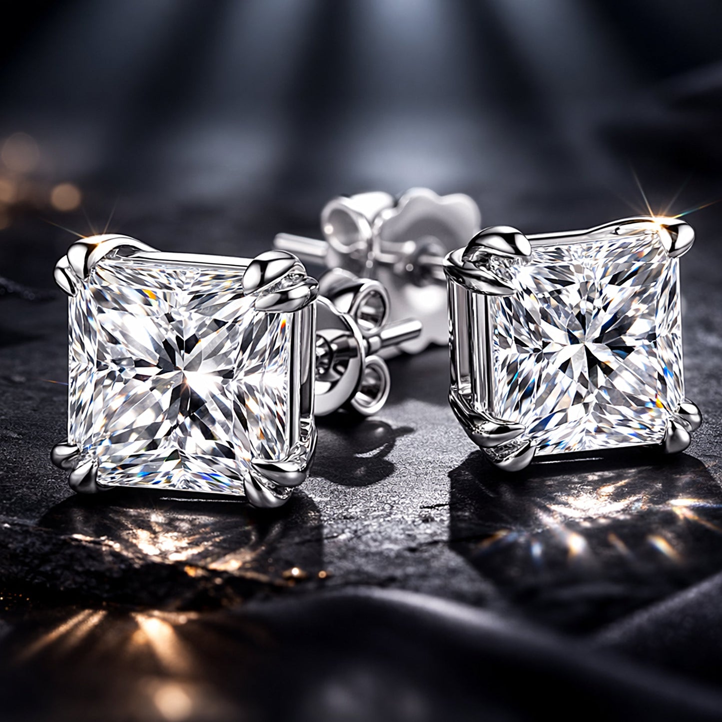 6.00 ct DEW Princess Cut Certified Moissanite Studs in Gold Vermeil For Wife