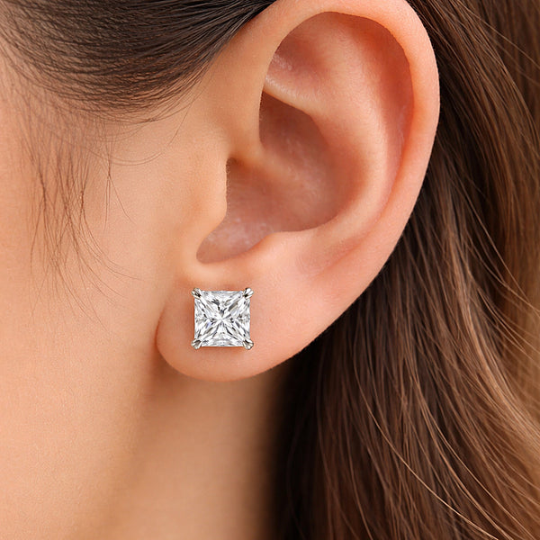 2 Ct Princess Cut Lab Grown Diamond Stud Earrings — VS1 Clarity, 18k Gold Vermeil