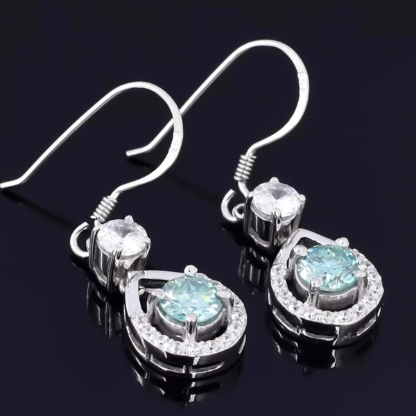 3.20 ct DEW Blue Moissanite Dangle Earrings Gold Vermeil – 4th July Gift for Her