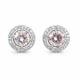 2 Ct Round Cut Light Pink Lab Grown Diamond Stud Earrings — VS1 Clarity, 18k Gold Vermeil
