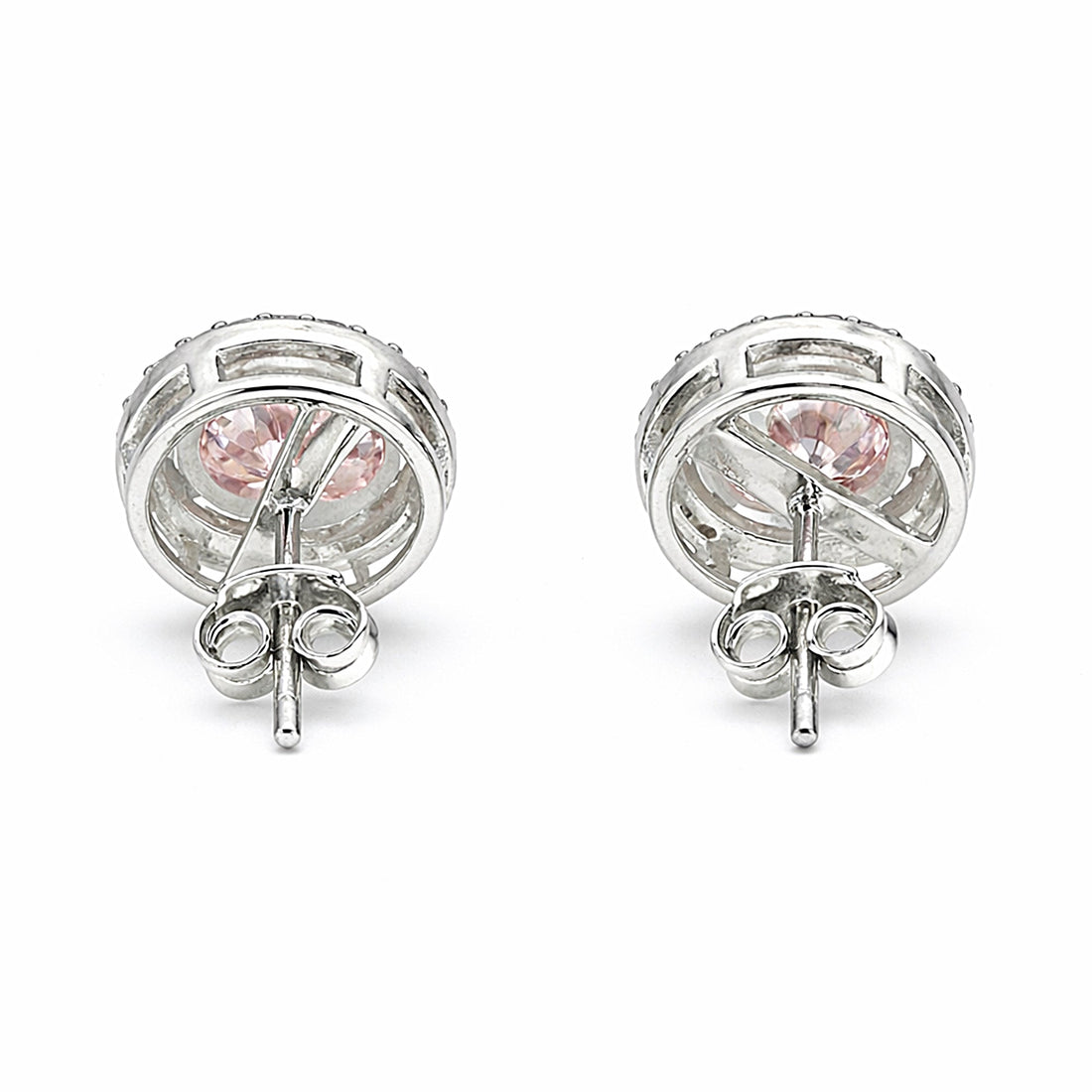 2 Ct Round Cut Light Pink Lab Grown Diamond Stud Earrings — VS1 Clarity, 18k Gold Vermeil