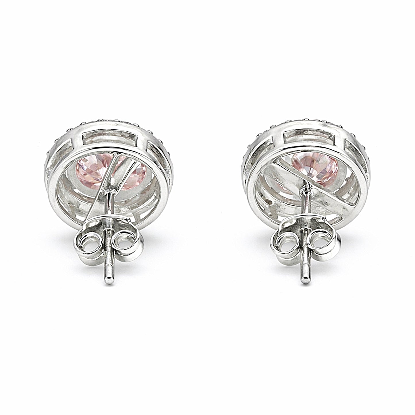 2 Ct Round Cut Light Pink Lab Grown Diamond Stud Earrings — VS1 Clarity, 18k Gold Vermeil