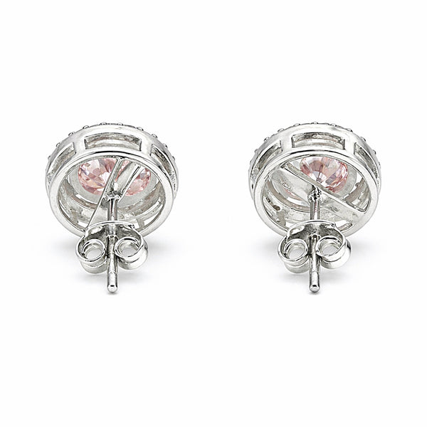2 Ct Round Cut Light Pink Lab Grown Diamond Stud Earrings — VS1 Clarity, 18k Gold Vermeil