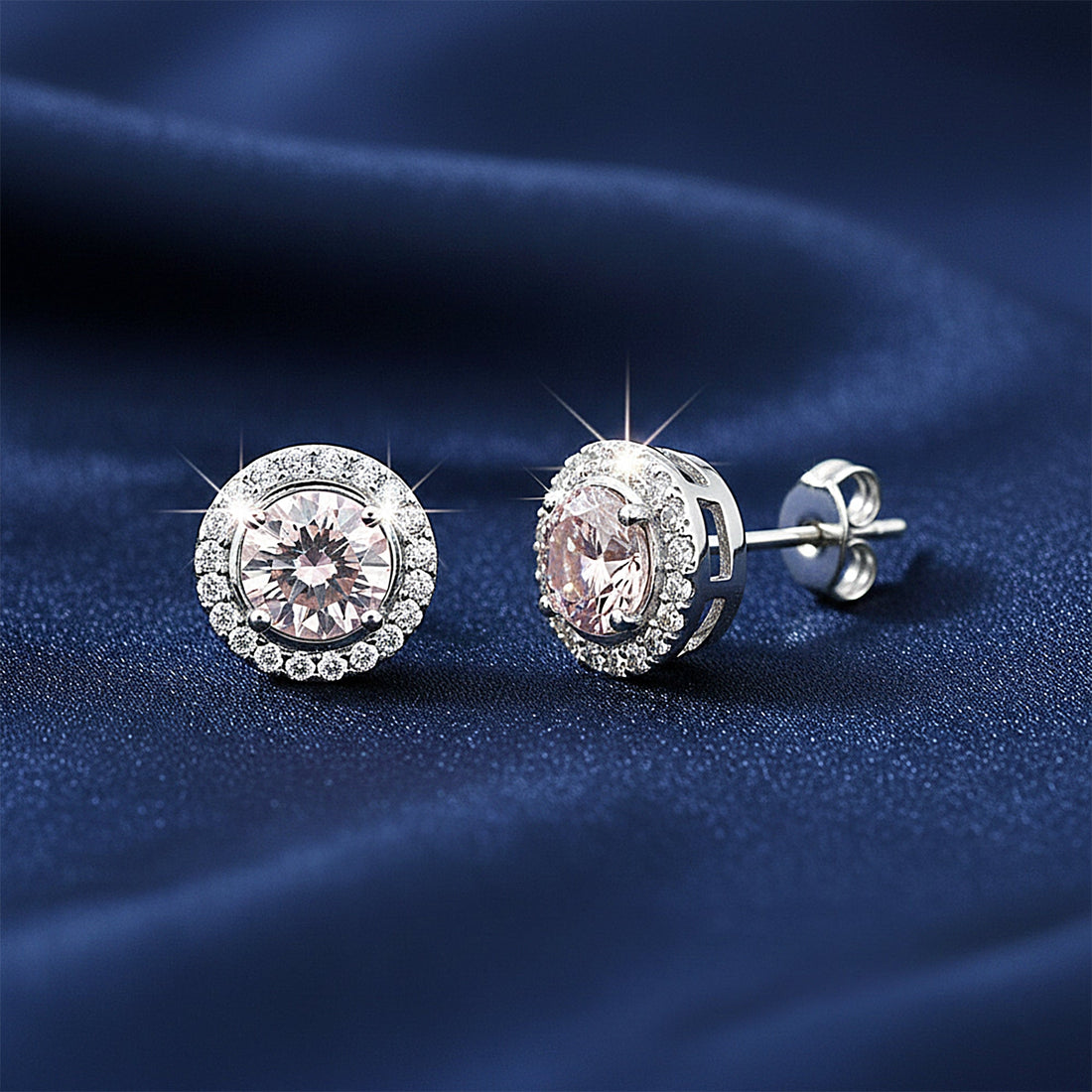 2 Ct Round Cut Light Pink Lab Grown Diamond Stud Earrings — VS1 Clarity, 18k Gold Vermeil