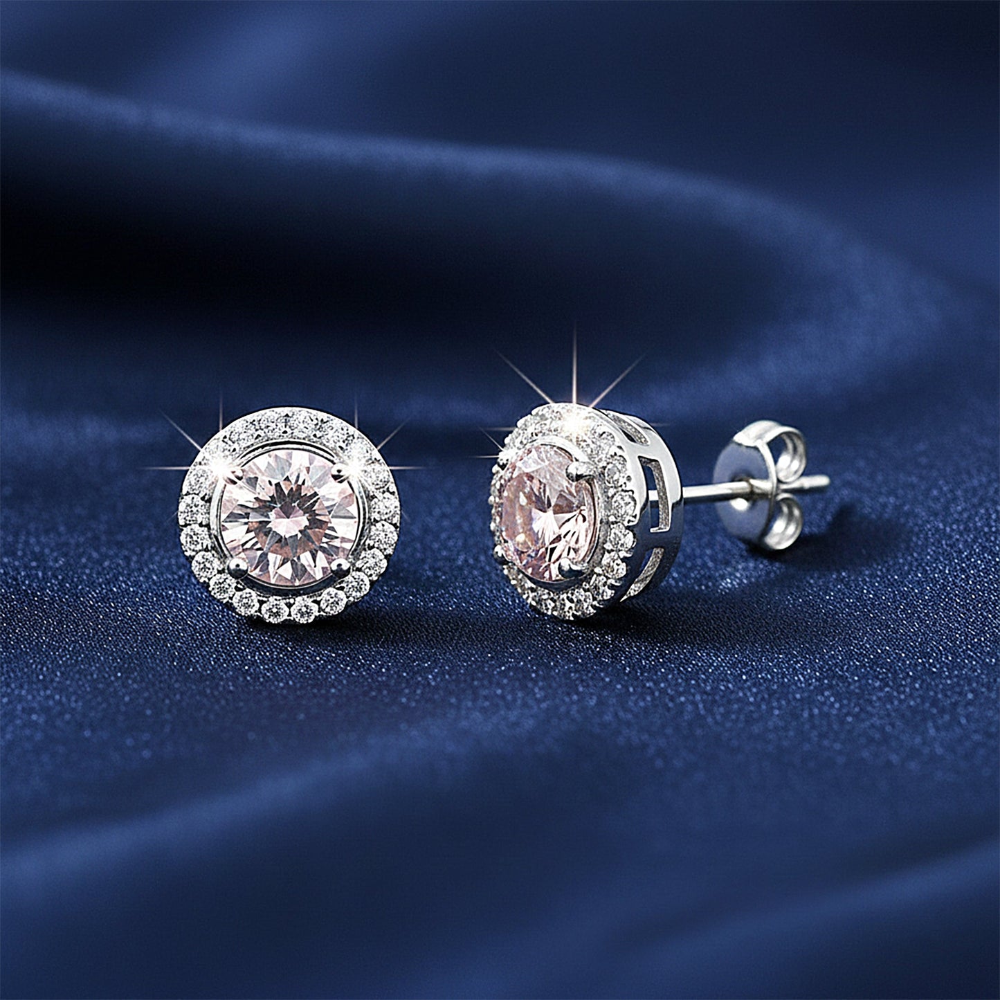 2 Ct Round Cut Light Pink Lab Grown Diamond Stud Earrings — VS1 Clarity, 18k Gold Vermeil