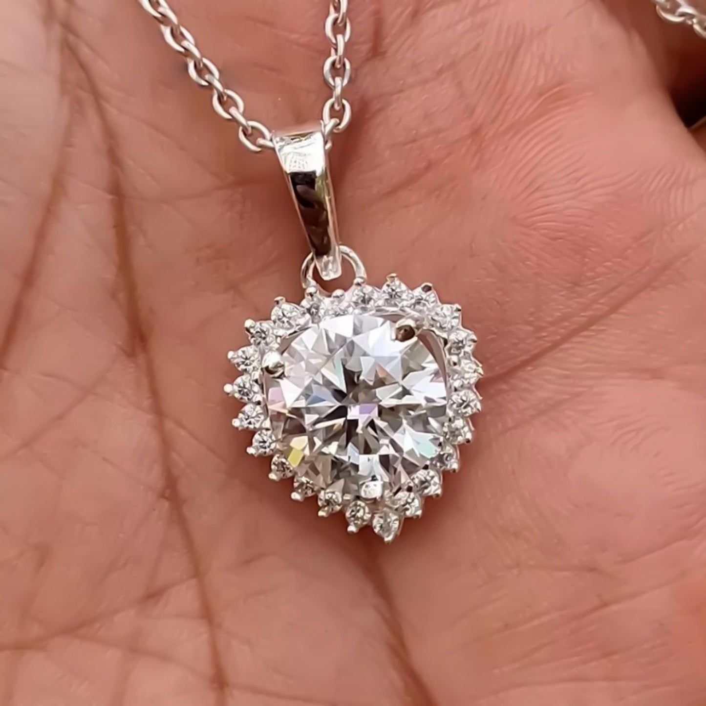 5.30ct DEW White Moissanite Round Pendant Necklace