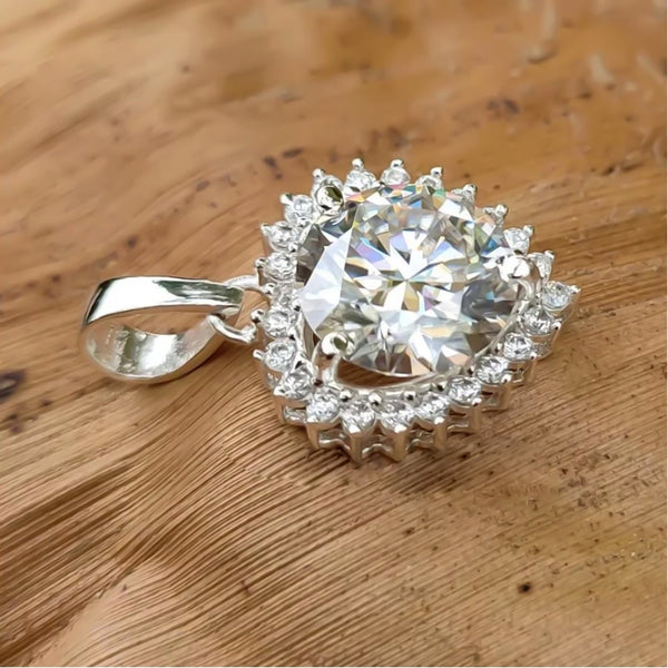 5.30ct DEW White Moissanite Round Pendant Necklace