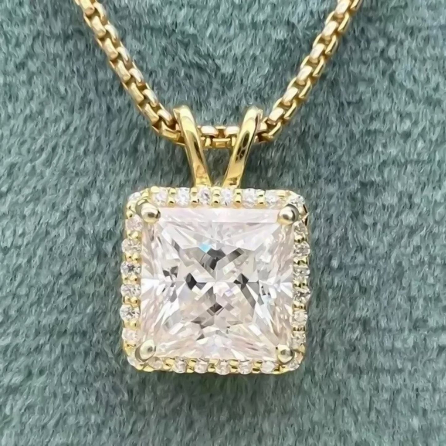 6.50 ct DEW Princess Cut White Moissanite Solitaire Pendant Gold Vermeil Certified