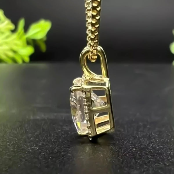 6.50 ct DEW Princess Cut White Moissanite Solitaire Pendant Gold Vermeil Certified