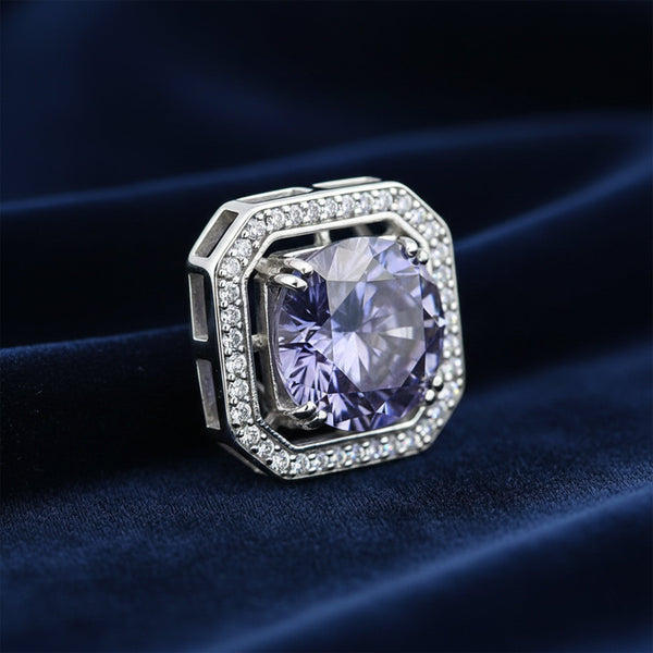 Rare 15.60 ct DEW Blue Moissanite Solitaire Pendant in Gold Vermeil Certified