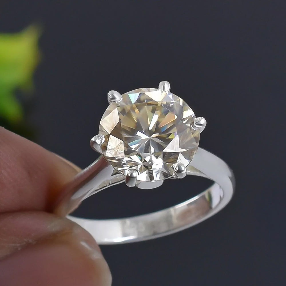 4.18ct DEW White Moissanite Round Solitaire Ring