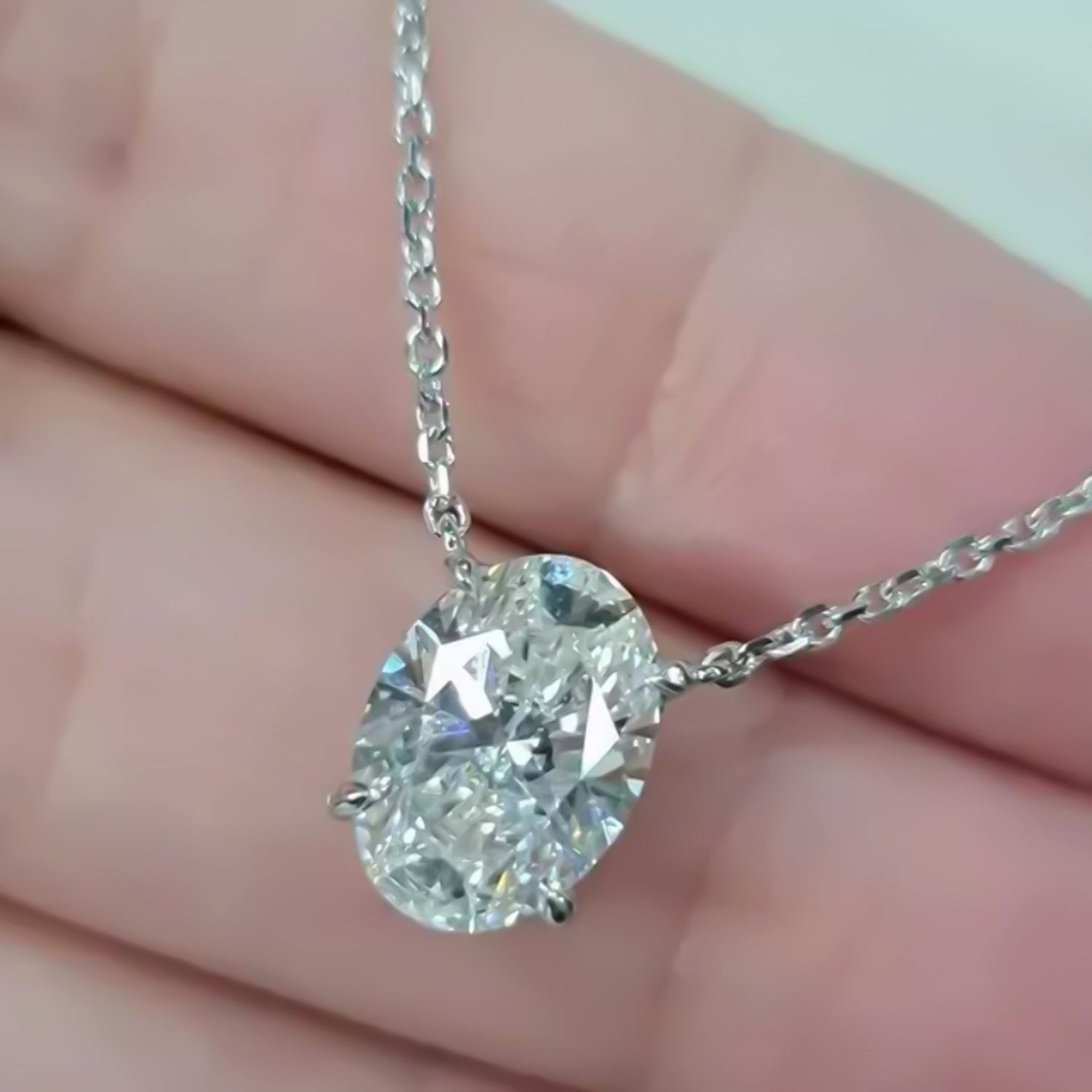 5.10 ct DEW Oval Cut White Moissanite Solitaire Pendant in Gold Vermeil Gift