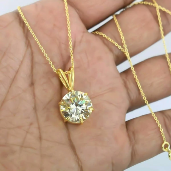 5.75 ct DEW Champagne Moissanite Solitaire Pendant in Gold Vermeil Gift for Women