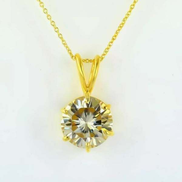 5.75 ct DEW Champagne Moissanite Solitaire Pendant in Gold Vermeil Gift for Women