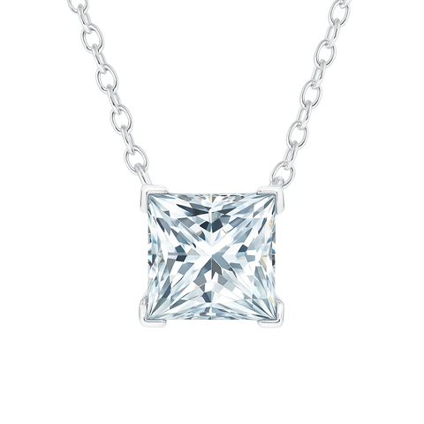 3.85 ct DEW Certified Princess Cut White Moissanite Solitaire Pendant in 18K Gold Plated Vermeil