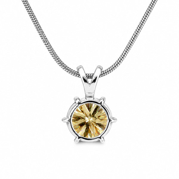 10.25ct DEW Champagne Moissanite Round Pendant Necklace