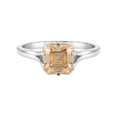2.50 Ct Asscher Cut Champagne Lab Grown Diamond Ring — VS1 Clarity, 18k Gold Vermeil