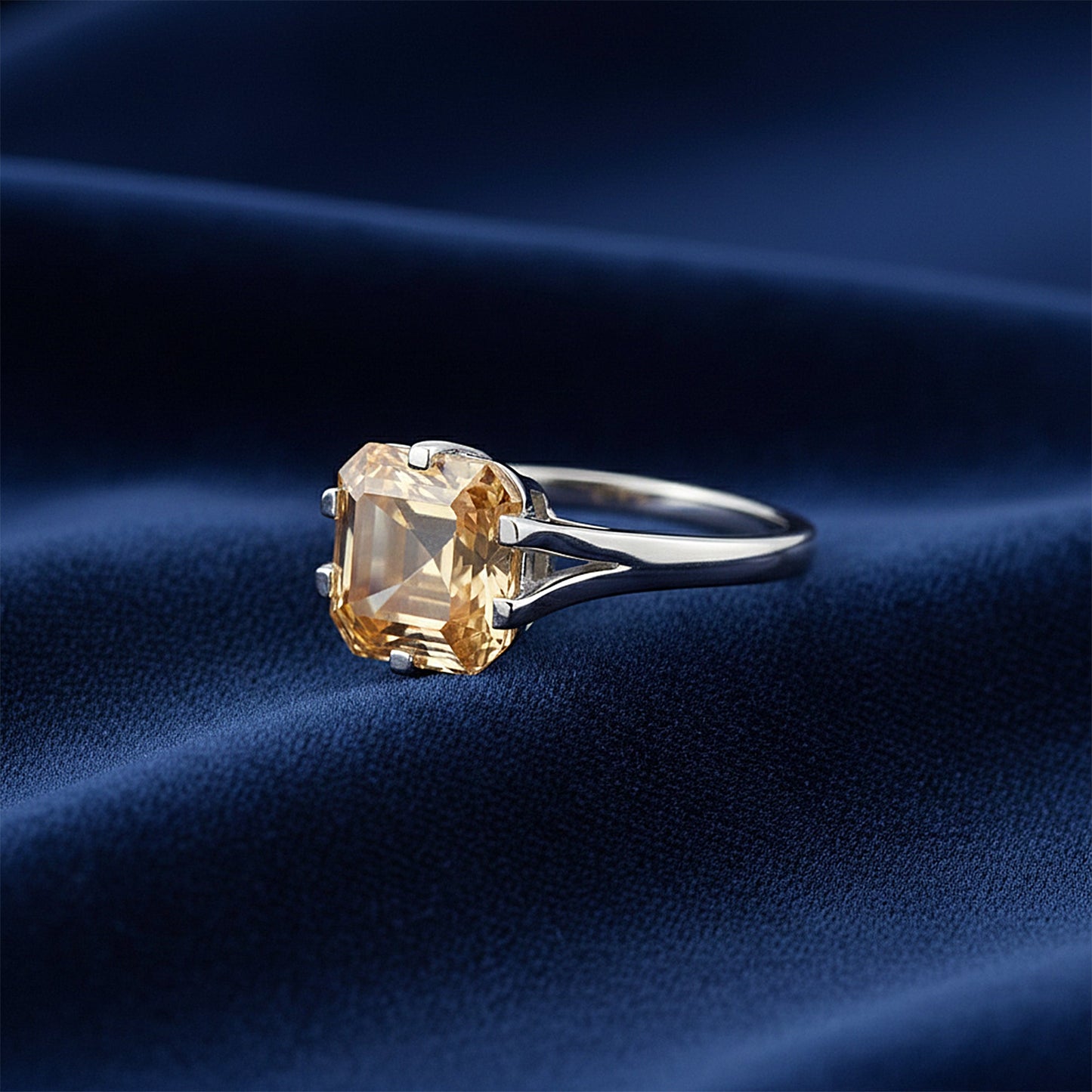 4.0ct DEW Champagne Moissanite Asscher Solitaire Ring