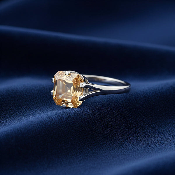 9.3ct DEW Champagne Moissanite Asscher Solitaire Ring