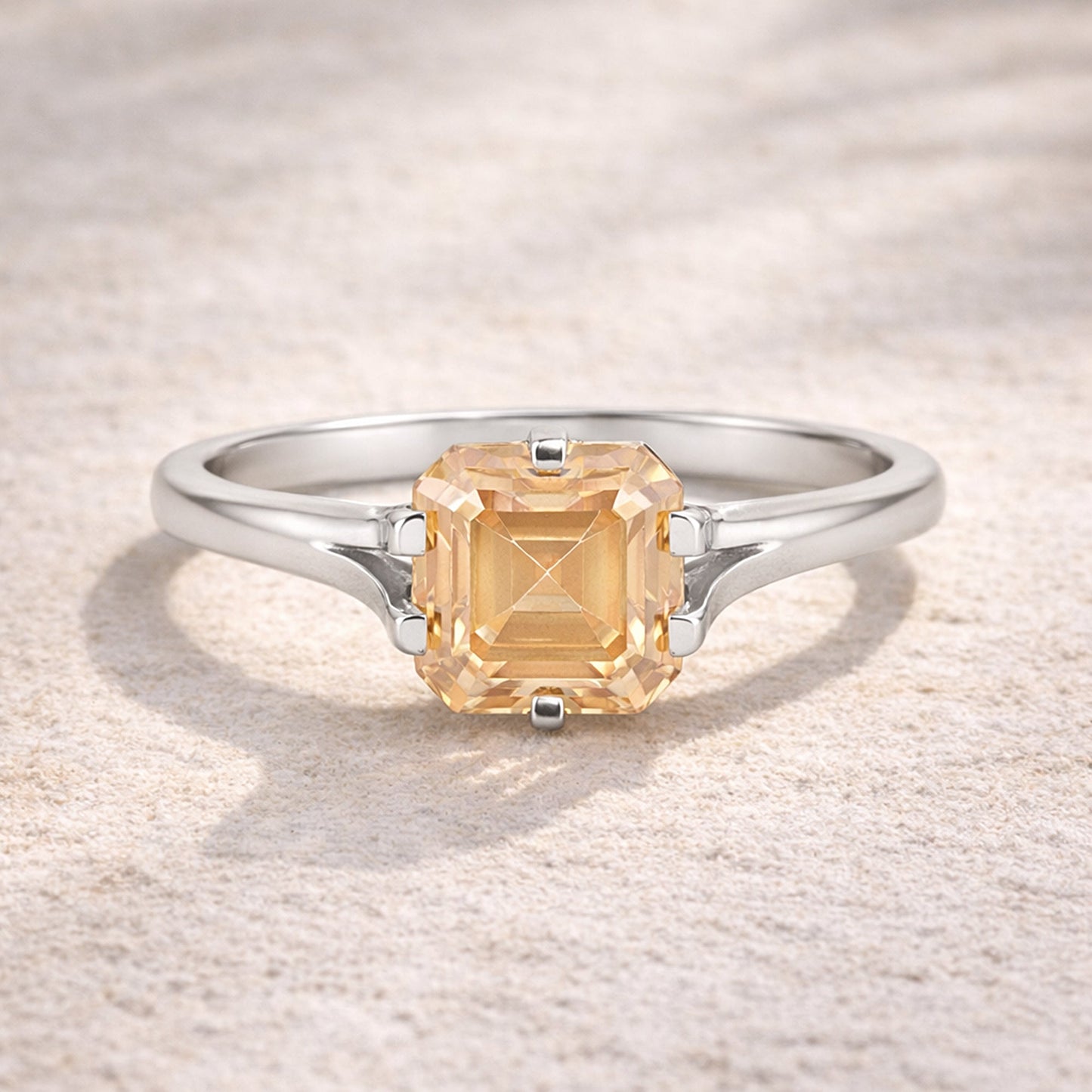 4.0ct DEW Champagne Moissanite Asscher Solitaire Ring