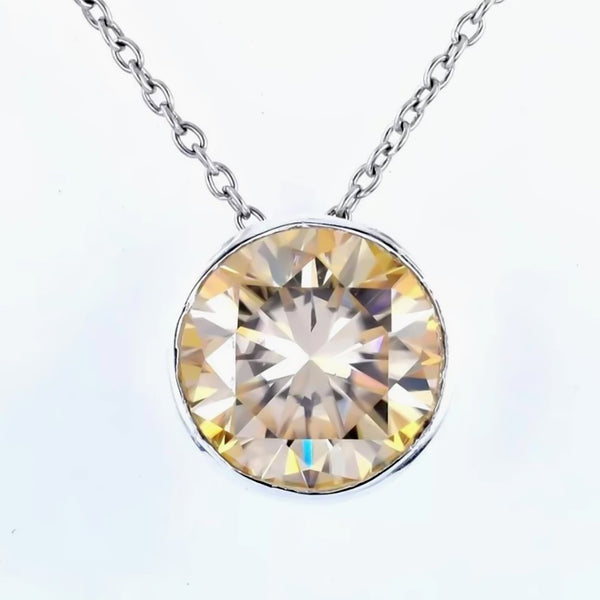 7.10 ct DEW Champagne Moissanite Pendant Gold Vermeil Certified