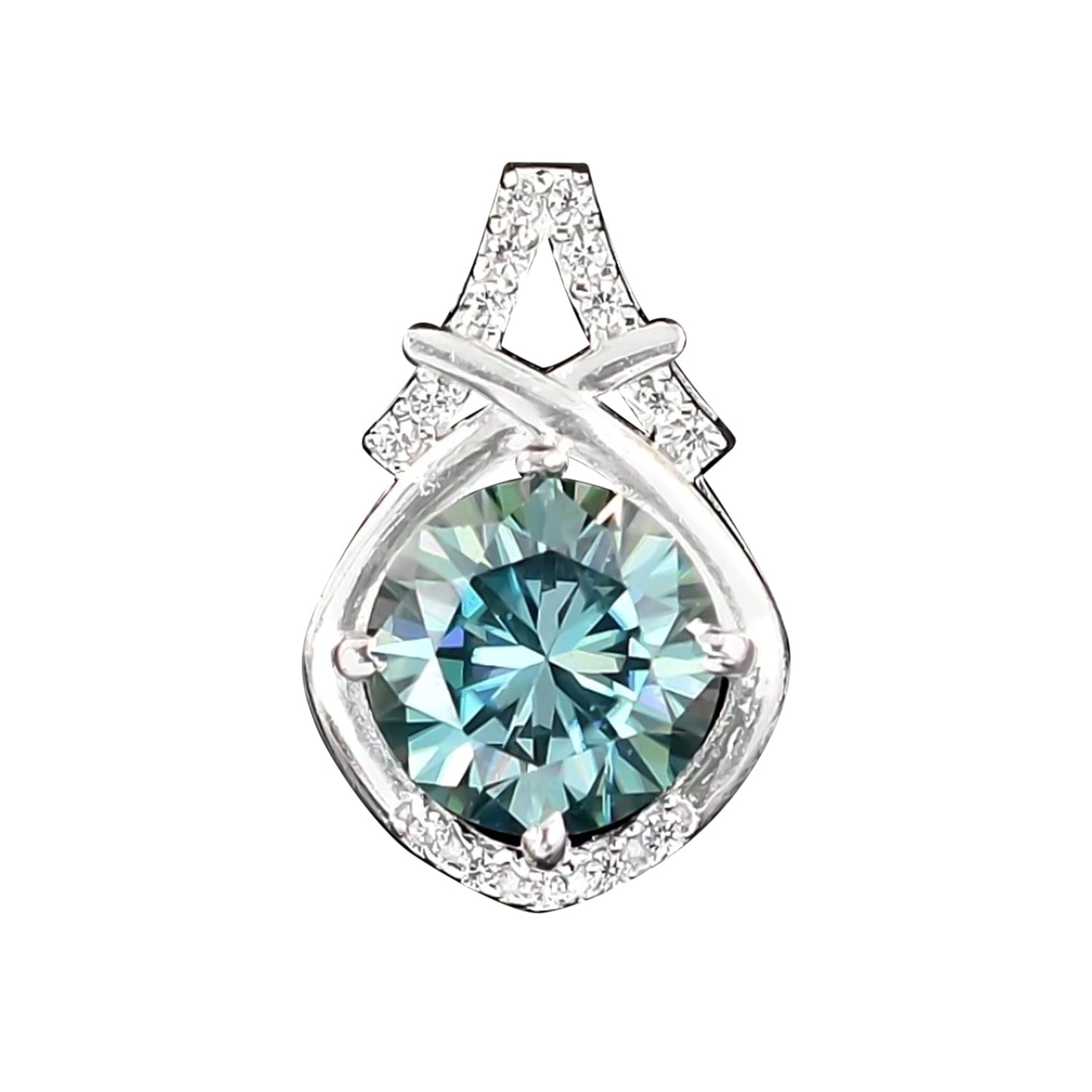 4.20 ct DEW Blue Round Moissanite Pendant In Vermeil 925 Silver Certified Jewellery