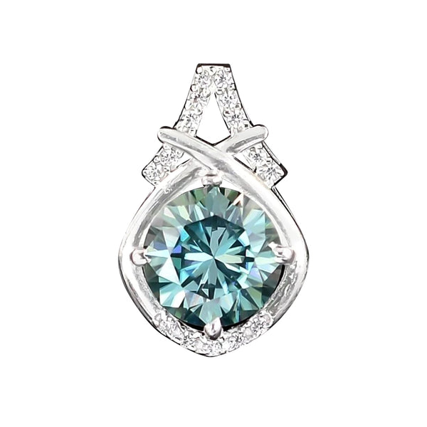 4.20 ct DEW Blue Round Moissanite Pendant In Vermeil 925 Silver Certified Jewellery