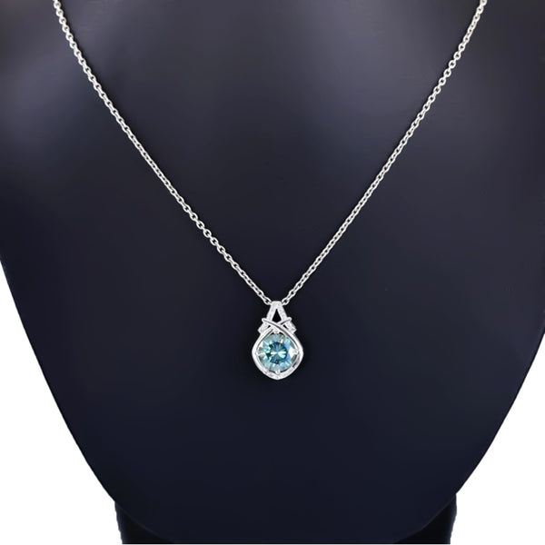 4.20 ct DEW Blue Round Moissanite Pendant In Vermeil 925 Silver Certified Jewellery