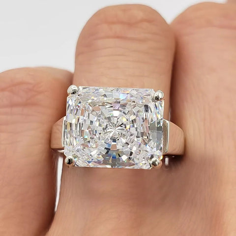 6.5ct DEW White Moissanite Radiant Solitaire Ring