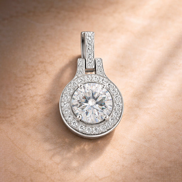 6.60 ct DEW Certified F VS1 White Moissanite Pendant in Gold Vermeil – Gift for Her
