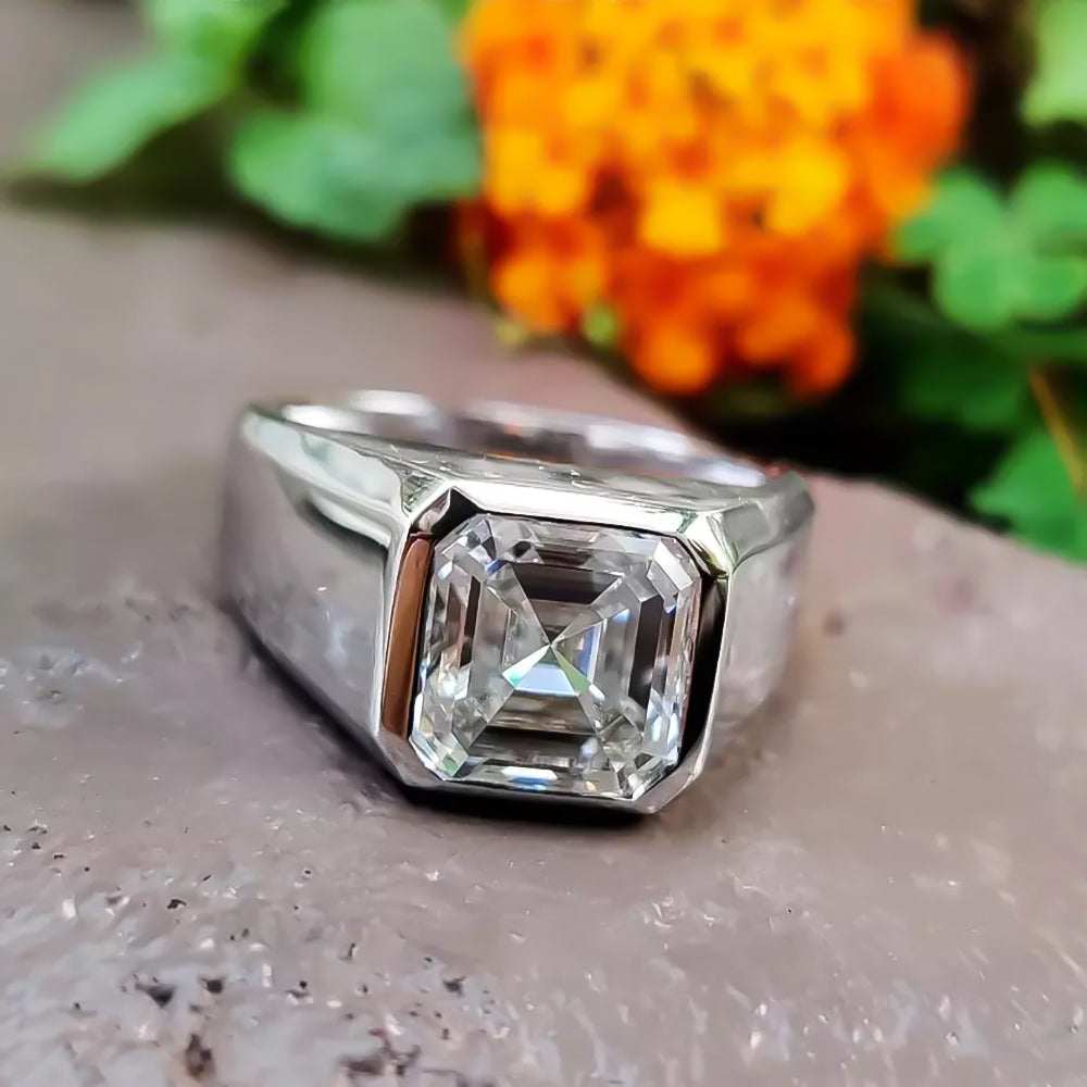 5.6ct DEW White Moissanite Asscher Solitaire Ring