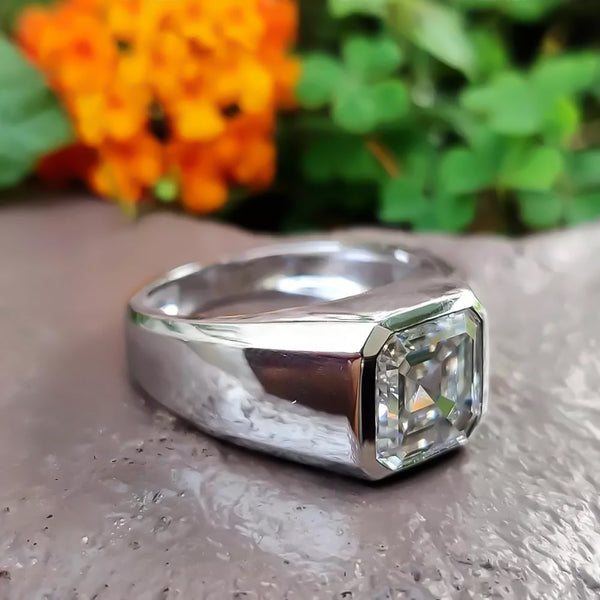 5.6ct DEW White Moissanite Asscher Solitaire Ring