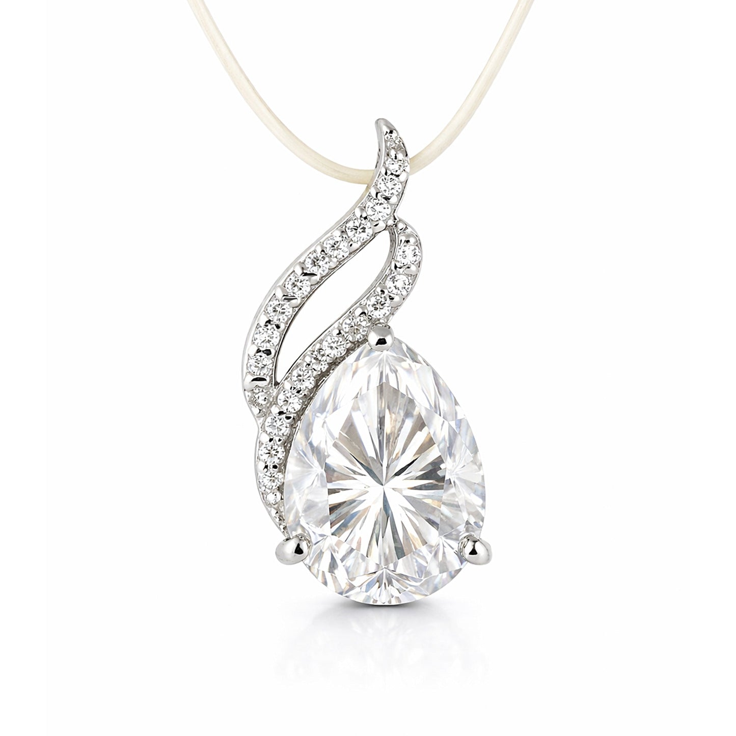 Moissanite 4.5 ct DEW Pear Moisanite Pendant White Gold Finish Free Chain Included Gold Vermeil