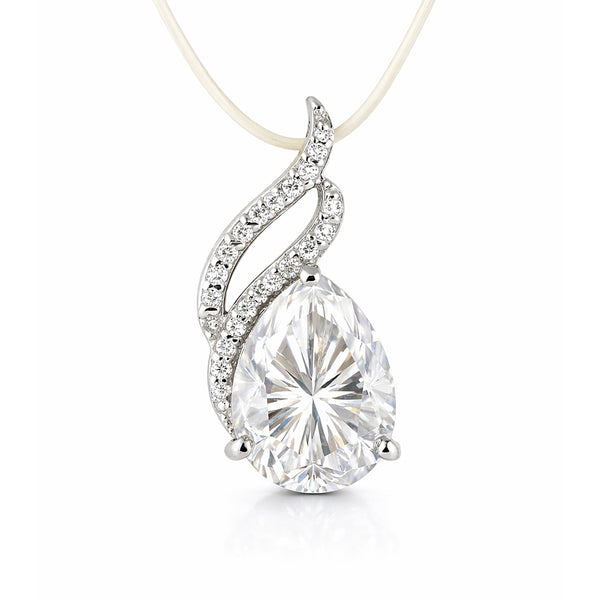 Moissanite 4.5 ct DEW Pear Moisanite Pendant White Gold Finish Free Chain Included Gold Vermeil