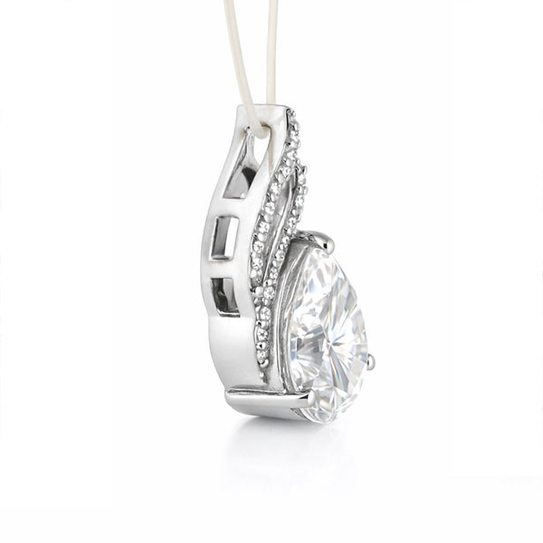 Moissanite 4.5 ct DEW Pear Moisanite Pendant White Gold Finish Free Chain Included Gold Vermeil