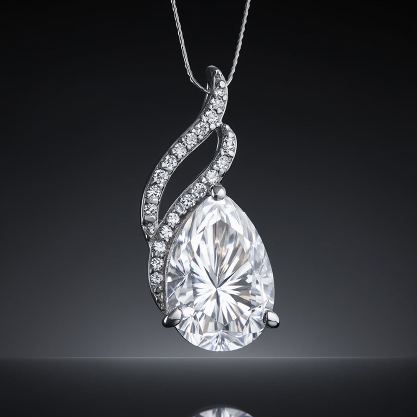 Moissanite 4.5 ct DEW Pear Moisanite Pendant White Gold Finish Free Chain Included Gold Vermeil