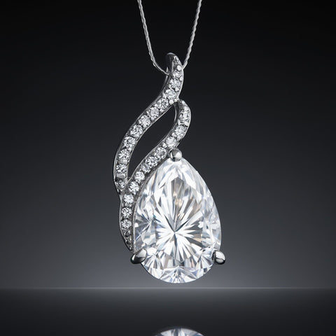 Moissanite 4.5 ct DEW Pear Moisanite Pendant White Gold Finish Free Chain Included Gold Vermeil