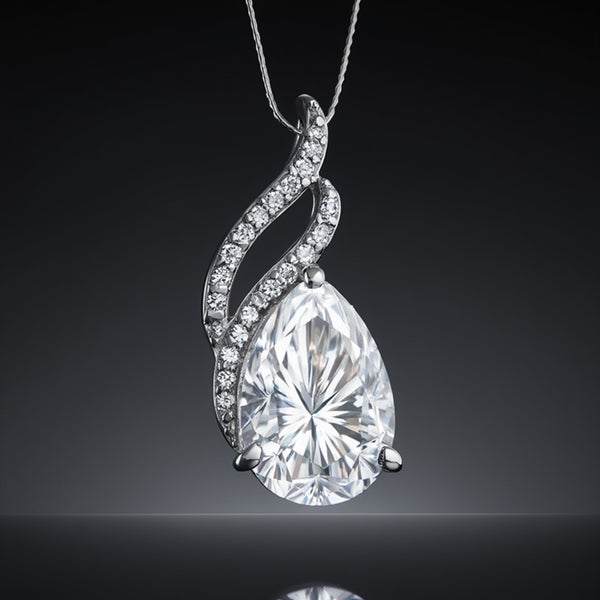 Moissanite 4.5 ct DEW Pear Moisanite Pendant White Gold Finish Free Chain Included Gold Vermeil