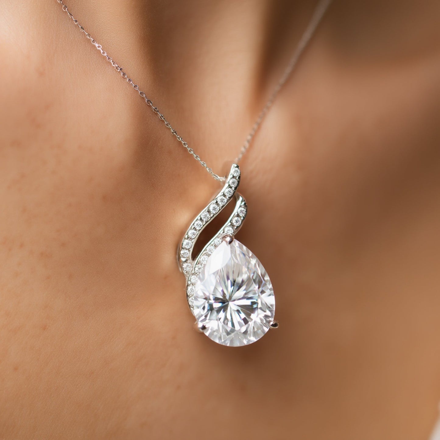 Moissanite 4.5 ct DEW Pear Moisanite Pendant White Gold Finish Free Chain Included Gold Vermeil