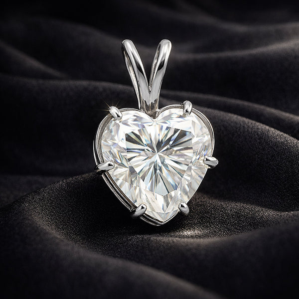 11 ct DEW Heart Cut White Moissanite Pendant in Gold Vermeil – Romantic Gift Idea
