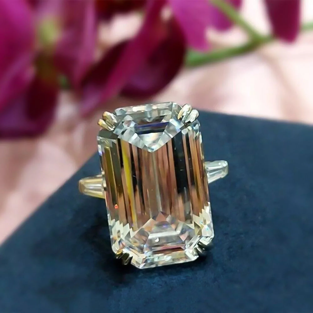 7.3ct DEW White Moissanite Emerald Solitaire Ring