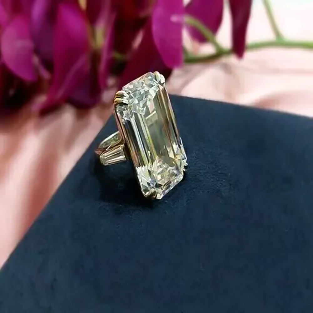 7.3ct DEW White Moissanite Emerald Solitaire Ring