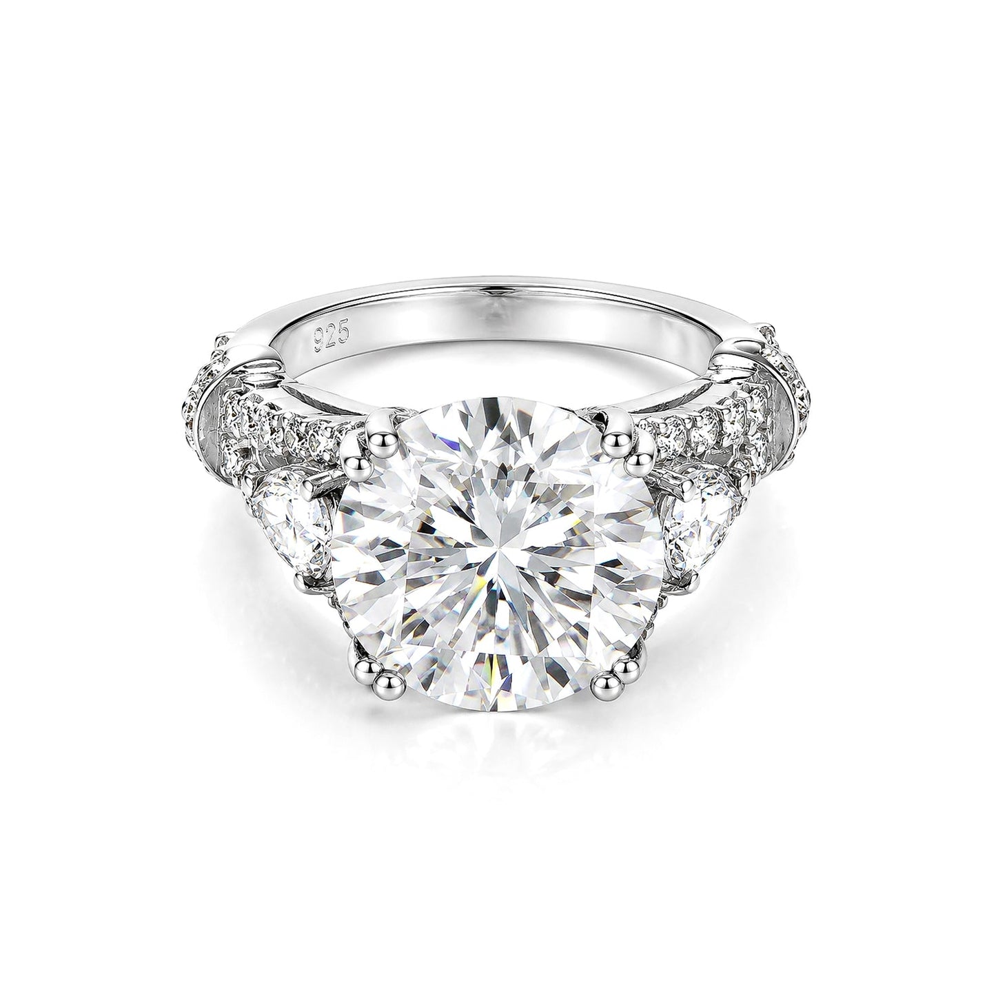 9.25ct DEW White Moissanite Round Solitaire Ring | 18K Gold Vermeil | GRA Certified