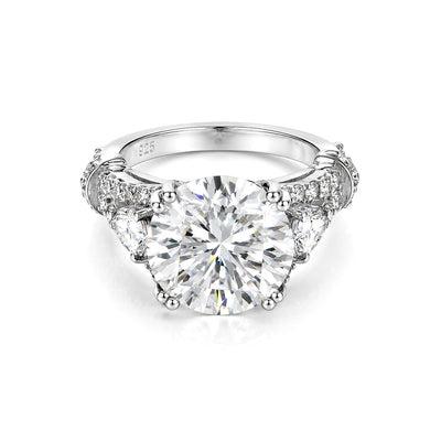 9.25ct DEW White Moissanite Round Solitaire Ring | 18K Gold Vermeil | GRA Certified