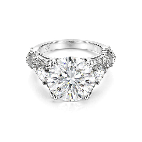 9.25ct DEW White Moissanite Round Solitaire Ring | 18K Gold Vermeil | GRA Certified