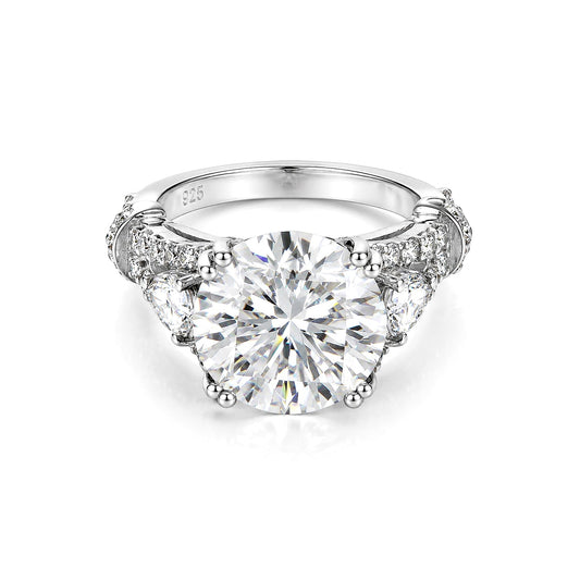 9.25ct DEW White Moissanite Round Solitaire Ring | 18K Gold Vermeil | GRA Certified
