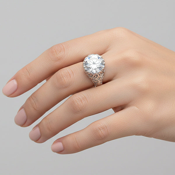 9.85ct DEW White Moissanite Round Solitaire Ring